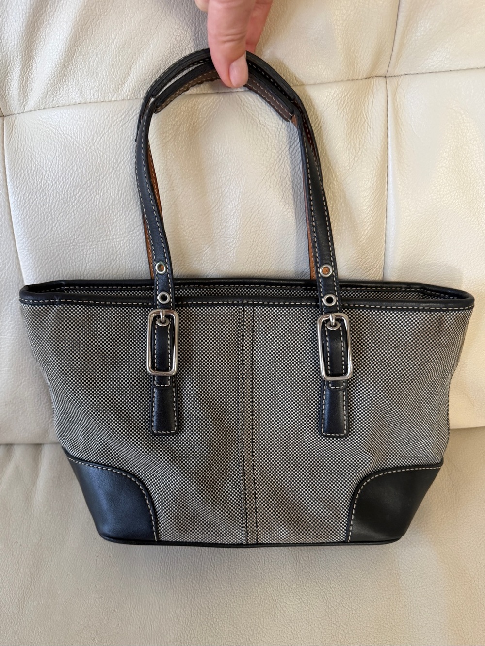Mini vintage Coach black and white canvas mini market tote bag (Style 9557)